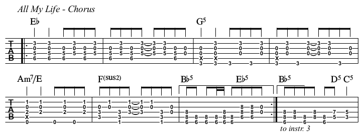 All My Life TAB, chorus.