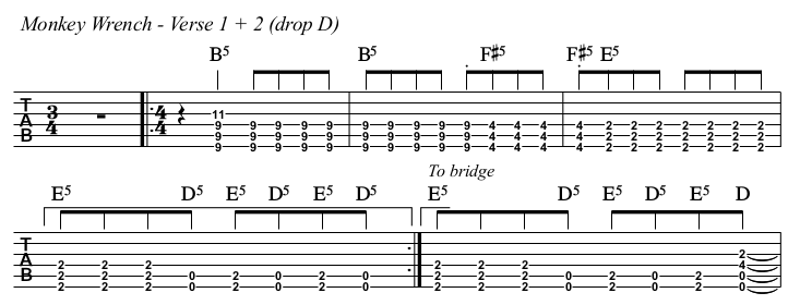 Monkey Wrench TAB, verse 1 and 2.