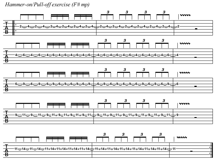 Texas Flood TAB, hammer on pull off exercise.