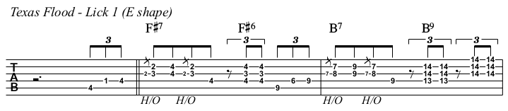 Texas Flood TAB, lick 1 - E shape.