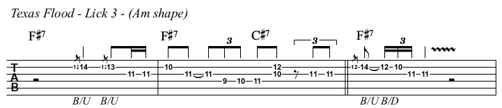 Texas Flood TAB, lick 3 - Am shape.