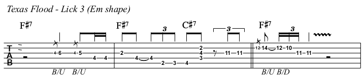 Texas Flood TAB, lick 3 Em shape.
