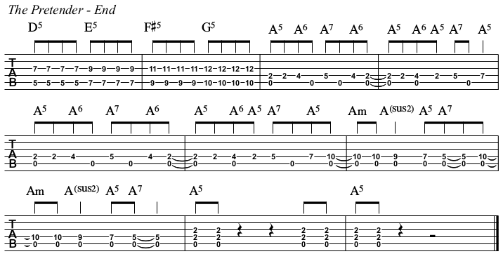 The Pretender Guitar Lesson with TAB, end.