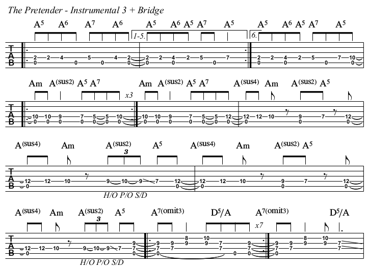 The Pretender Guitar Lesson with TAB, instrumental 3 and bridge.