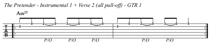 The Pretender Guitar Lesson with TAB Instrumental 1 and verse 2, pull off.