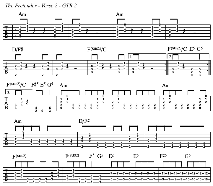 The Pretender Guitar Lesson with TAB, verse 2 - Guitar 2.