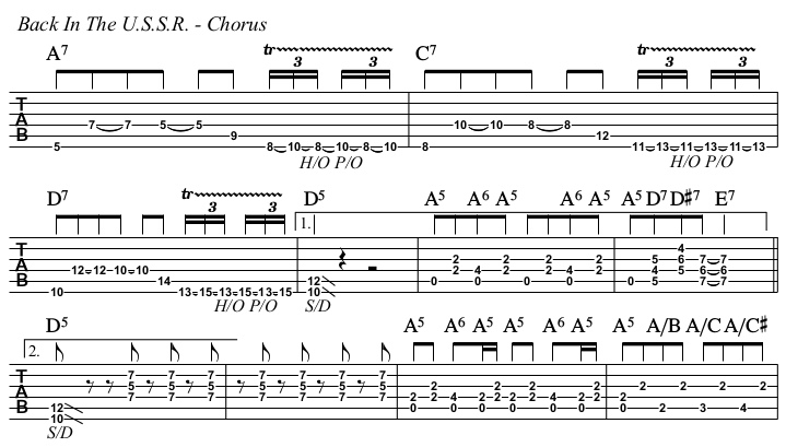 Back In The U.S.S.R. TAB, chorus.