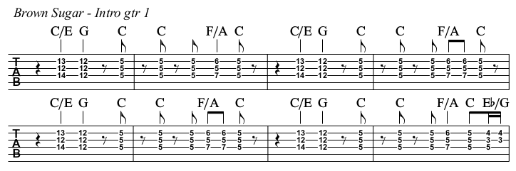 Brown Sugar TAB, intro guitar 1.