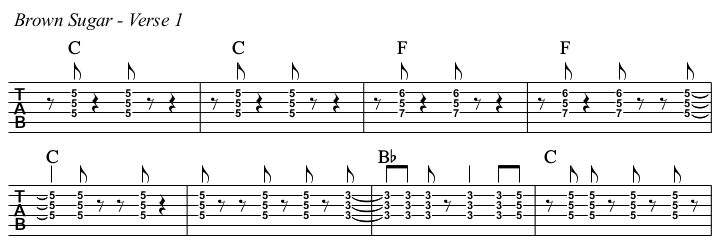 Brown Sugar TAB, verse 1.