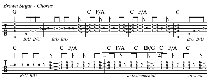 Brown Sugar TAB, chorus.