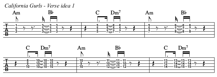 California Gurls TAB, verse idea 1.