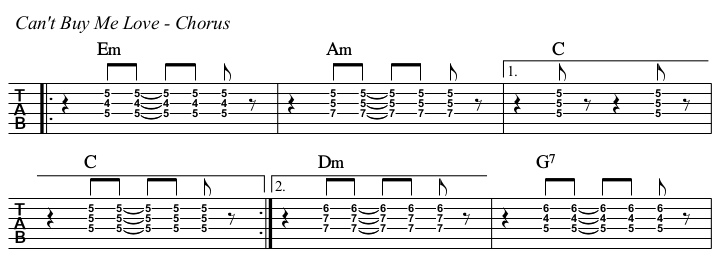 Can't Buy Me Love TAB, chorus.