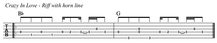 Crazy In Love TAB, riff with horn line.