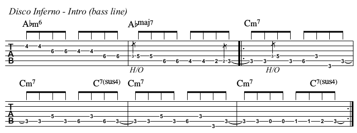 Disco Inferno TAB, Intro bass line.