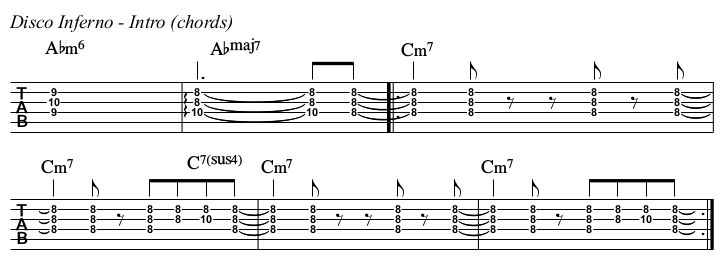Disco Inferno TAB, Intro chords.