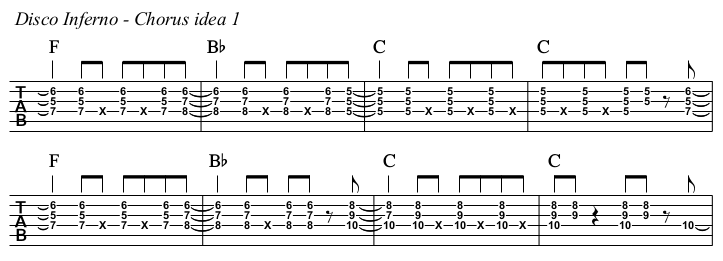 Disco Inferno TAB, chorus idea 1.