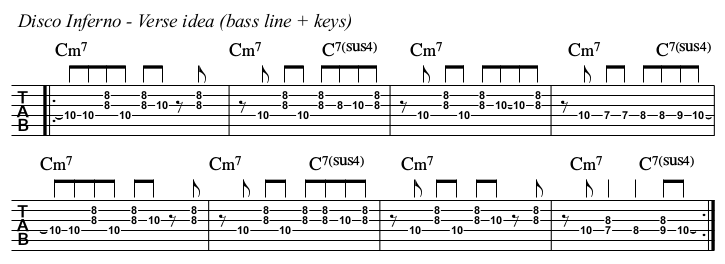 Disco Inferno TAB, verse idea.