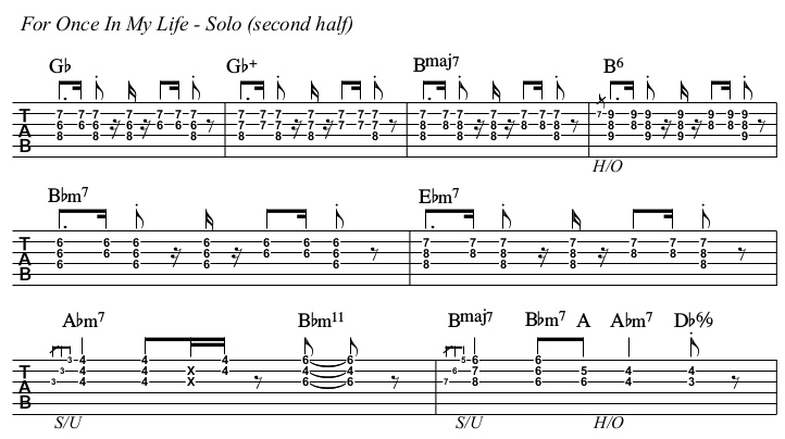 For Once In My Life TAB, solo second half.