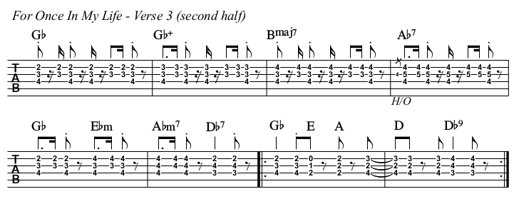 For Once In My Life TAB, verse 3 second half.