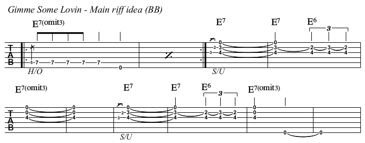 Gimme Some Lovin' TAB, main riff (Blues Brothers).