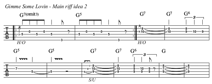 Gimme Some Lovin' TAB, main riff idea 2.