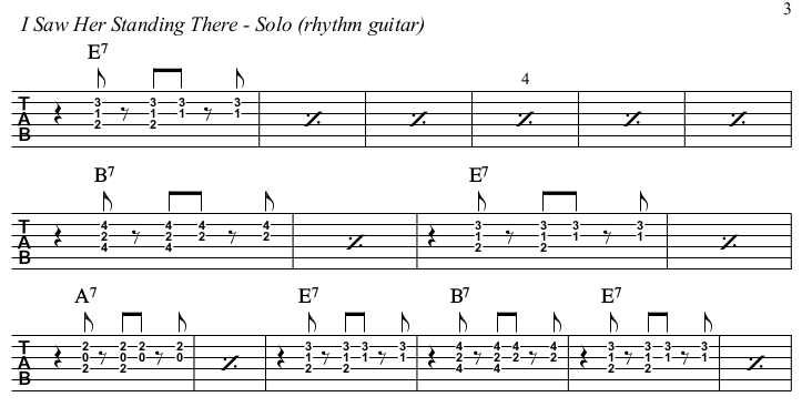 I Saw her Standing There TAB, solo rhythm.