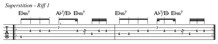 Superstition TAB, riff 1.
