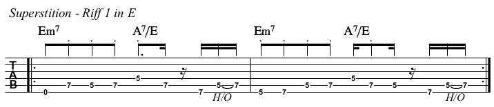 Superstition TAB, riff 1 in E.