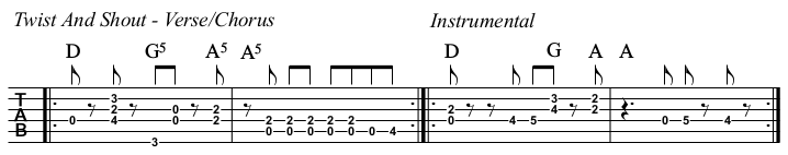 Twist And Shout TAB, main riff and instrumental.