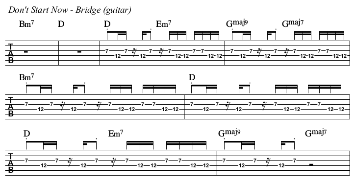 Don't Start Now TAB, bridge guitar.