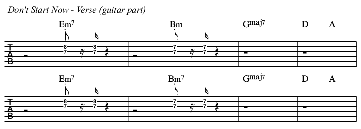 Don't Start Now TAB, verse guitar.