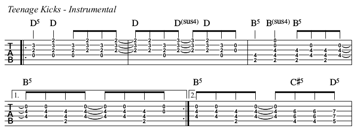 Teenage Kicks TAB, instrumental.