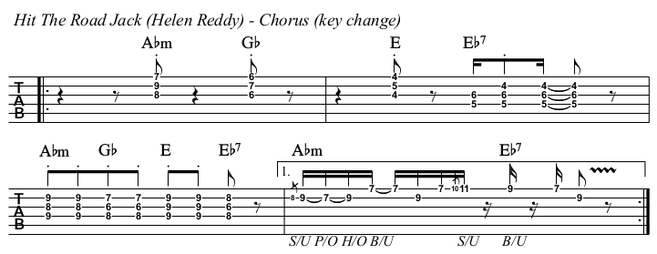 Hit The Road Jack Helen Reddy version TAB, chorus key change.