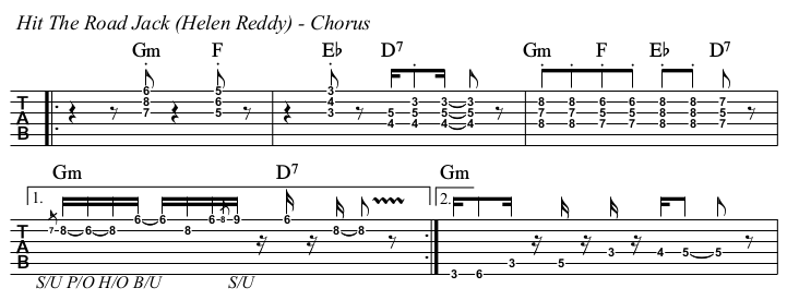 Hit The Road Jack Helen Reddy version TAB, chorus.