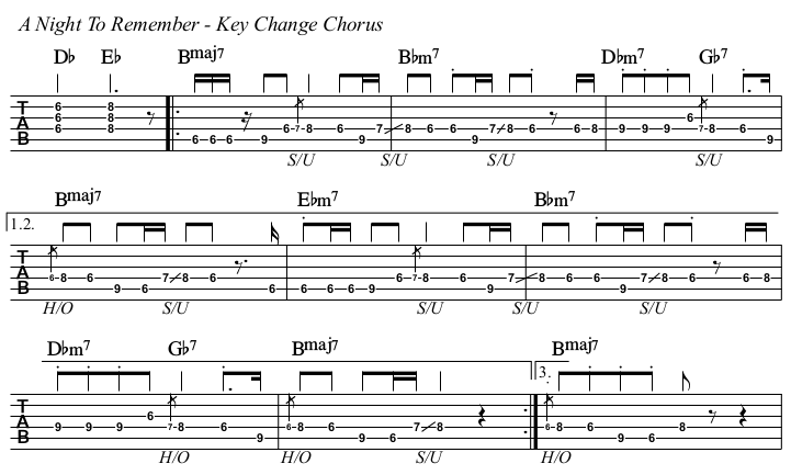 A Night To Remember TAB, key change chorus.