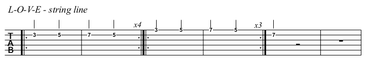 L-O-V-E chords and TAB, string line.