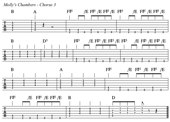 Molly's Chambers TAB, chorus 3.