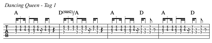 Dancing Queen TAB, tag 1.