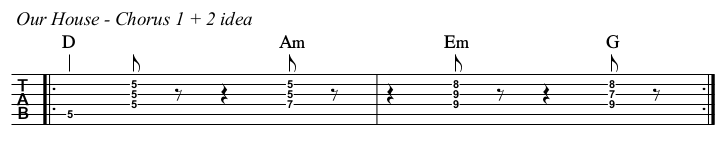 Our House TAB, chorus 1 and 2.