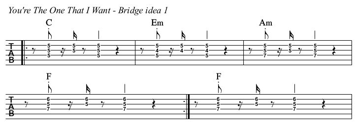 You're The One That I Want TAB, bridge idea 1.