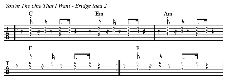 You're The One That I Want TAB, bridge idea 2.