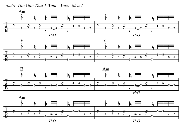 You're The One That I Want TAB, verse idea 1.