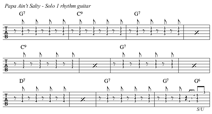 Papa Ain't Salty TAB, solo 1 rhythm.
