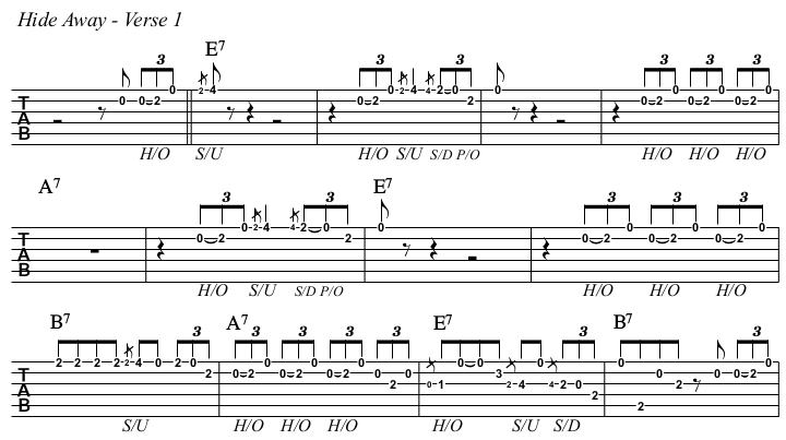 Hide Away TAB, verse 1, no honky-tonk.
