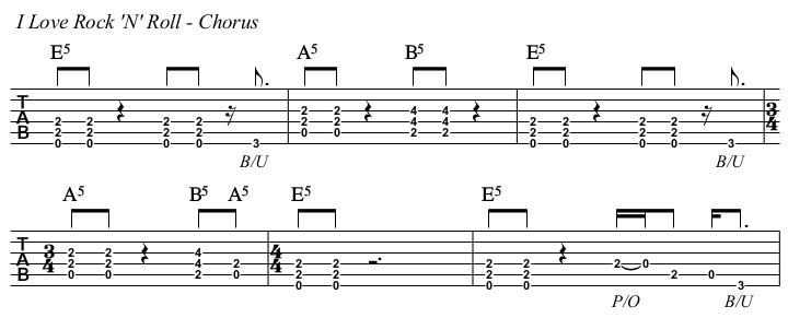 I Love Rock 'N' Roll TAB, chorus.