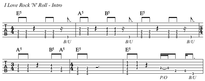 I Love Rock 'N' Roll TAB, intro.