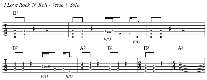 I Love Rock 'N' Roll TAB, verse.