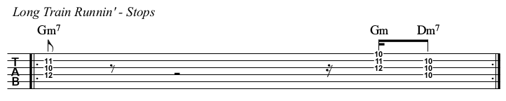 Long Train Running TAB, stops.