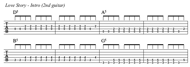 Love Story TAB, intro 2nd guitar.